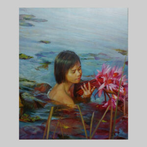 ภาพผู้หญิงเก็บดอกบัว