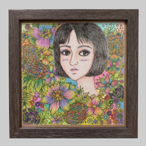 ภาพวาดผู้หญิงและดอกไม้_พร้อมกรอบ